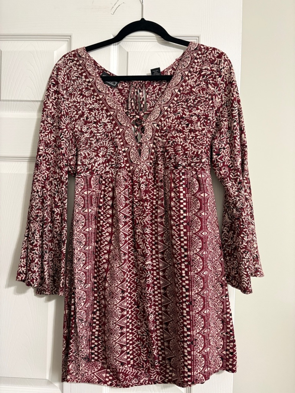 Rogue Lace-Up Maroon & Cream Boho Tunic